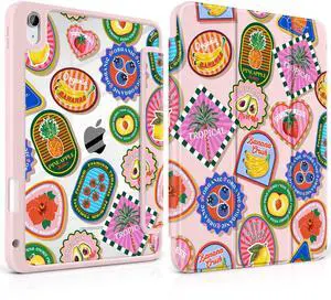 MEEgoodo Case for iPad Air 11 inch M3 2025 / M2 2024,for iPad Air 5th / 4th Generation Case 10.9 inch 2022/2020, Tablet Cover with Acrylic Transparent Back Shell, Fruit & Sticker