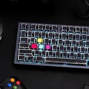 TIMSEKER 135 Keys Black Manga Shine Through Keycap, Dye Sublimation Cherry Profile PBT Keycap Set, Anime Gaming Keycap for ISO/ANSI Layout Mechanical Gaming Keyboard