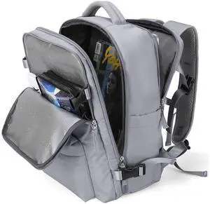 WONHOX Large Travel Backpack Women, Carry On Backpack,Hiking Backpack Waterproof Outdoor Sports Rucksack Casual Daypack with USB Charging Port Shoes Compartment, Grey