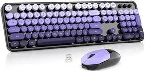 Wireless Keyboard and Mouse Combo, MOWUX Colorful Computer Full Size 2.4G Plug and Play Wireless Typewriter Keyboard and Mouse Set for Computer, Desktop, PC (Black& Purple Gradient)