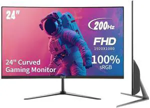 ZZA 24 Inch Curved Monitor 200HZ|144HZ,Computer Gaming Monitors FHD1080p,2800R,VA Screen with Ultra-Thin Bezels,HDMI/DP Ports, Tilt Adjustable, Eyecare, Ideal for Business, Office, and Casual Gaming