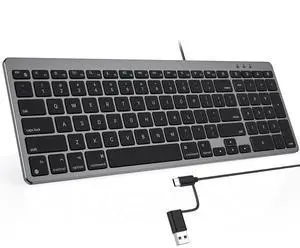 OMOTON Wired Keyboard Compatible with Mac, with Dual Interface (USB and Type-C), Numeric Keypad Compatible with MacBook Pro/Air, iMac, Mac mini/Pro Laptop, Grey