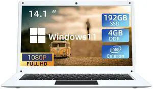 Exilapsire 14.1 inch Laptop Computer,Celeron Quad-Core Up to 2.4 GHz,4GB RAM and 192GB SSD,Win11 Laptop Computers with FHD IPS,Slim and Lightweight Notebook,Work and Students laptops,White,WPS