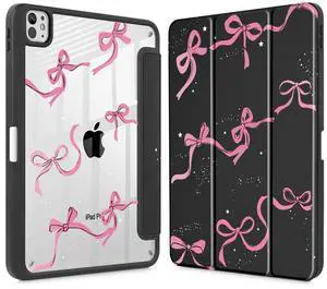 May Chen Case for iPad Pro 11-Inch M5/M4 2025/2024 (6th/5th Generation), Clear Transparent Print Back Shell Slim Stand Shockproof Tablet Cover, Auto Wake/Sleep, Black Bows