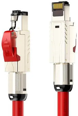 AMPCOM 82ft/25m Cat8 Ethernet Cable(Red) S/FTP 22AWG Screened Solid Cable 2000Mhz(2Ghz) up to 40Gbps with Gold Plated RJ45 Connector for Gaming, PlayStation, TV, Xbox, Switch, Router