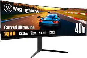 Westinghouse 49 Inch Curved Ultrawide QHD Gaming Monitor, AMD FreeSync Premium, Low Motion Blur, R1800 Curve, 5120x1440, for PC Games with Built in Speakers, 2X DisplayPort, 2X HDMI, USB C