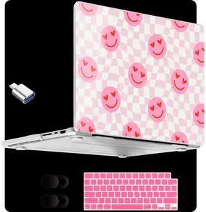 MEEgoodo Case for MacBook Pro 14 inch (M5/M4/M3/M2/M1) 2025 2024 2023 2021, Laptop Hard Shell Case Fit Model A3434/A3112/A3401/A3185/A2918/A2992/A2779/A2442 Pro/Max, Checkered Pink Hearts