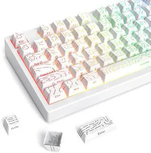Guffercty kred 135 Key White Keyboard Keycap Set Side Engraved, Cherry Profile PBT Material Translucent Characters Compatible with MX Switches(Form Line)