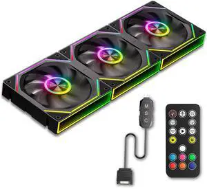 GSCOLER FB120 3 Pack 120mm ARGB PC Case Fans - Wireless Splicing/Daisy-Chain Design, 16.8M Colors Infinite Mirror Design with Remote, PWM Speed Control, High Airflow, Quiet Cooling for Gaming PC Build