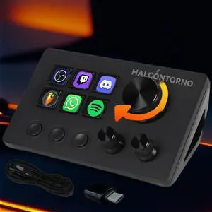 HALCONTORNO Stream Dock - Mirabox Steamdeck for PC Mac, Wired Live Streaming Controller for Content Creators Gamers, Programmable Macro Keyboard, Gaming Setup Accessories (N3E with 3 Knobs)