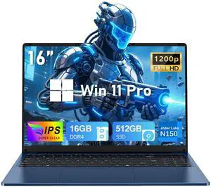 CHIFUYOU Gaming Laptop, 2025 16 Inch Office 365 Laptop Computer, N150 Processor (4C/4T, Up to 3.6GHz),16GB RAM 512GB SSD, WiFi 5,BT4.2,16" FHD 1920x1200(16:10), Backlit Keyboard, Blue