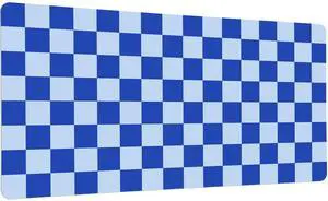 Idocolors Blue Checkered Grid Checkerboard Desk Mat, Cute Extended Gaming Keyboard Mouse Pad, Large Office Desk Cover Mat Pad Deskmat, Non-Slip Leather Home Office Desk Mat Protector 31.5"×15.7"