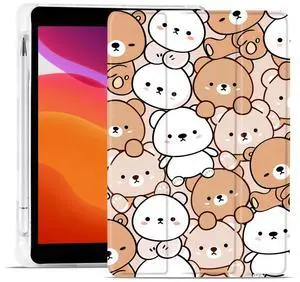 MAYCARI Cartoon Cute Animals Case for iPad 10.9 inch 2022 with Pencil Holder, Original Pattern iPad 10th Generation Soft TPU Back Protective Cover Shell, Auto Sleep/Wake Slim Shell - Cute Brown Bears