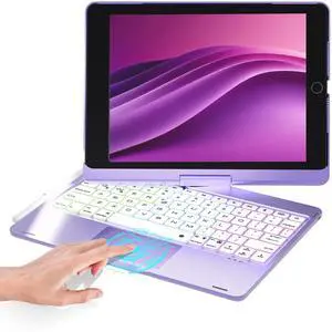 BABG Keyboard Case for iPad 9th Generation, 360° Rotatable Backlit Keyboard with Pencil Holder for 10.2 inch iPad 9th Gen 2021/ 8th Gen 2020/ 7th Gen 2019 and iPad Air 3 / Pro 10.5" - Light Purple