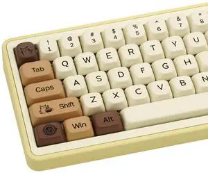 COOMICKEY Coffee Cat Keycap Set, PBT Keycaps 60% 75% 100%, Dye Sublimation 130 Keys Custom Key Cap, Cute FOA Profile Keyboard caps for Cherry Gateron MX Switches Mechanical Keyboards