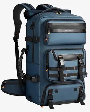 Ponhog Travel Backpack for Men, 50L Carry On Flight Approved Convertible Duffle Bag with Shoe Compartment, 17 inch Laptop Luggage with USB Charging Port for Weekender Hiking, Blue