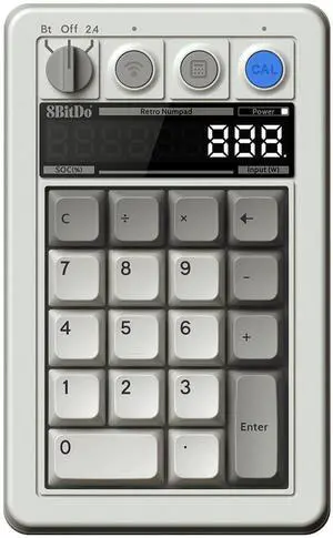 AKNES 8bitdo Retro 18 Mechanical 2-in-1 PC Numpad and Calculator, Bluetooth/2.4G/Wired for Windows and Android - M Edition