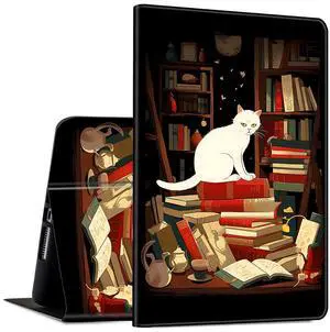 for All-New Fire HD 10 Tablet Case (13th Generation, 2023 Release Only) 10.1" PU Leather Slim Adjustable Stand Smart Cover with Auto Wake/Sleep for Fire Tablet 10 2023,Library Bookshelfs Cat