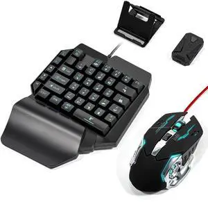 4 in 1 Mobile Game Combo Pack, One Handed Gaming Keyboard, Mouse, Converter & Adjustable Phone Stand, Half Keyboard for Mobile Phone Gaming, Fast Charging, No Latency