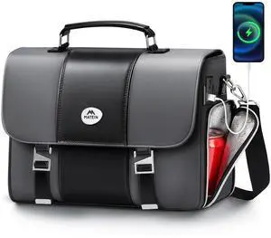 MATEIN Messenger Bag for Work with Cooler, Stylish PU Leather 15.6 Inch Men's Laptop Bag Briefcase with USB Charging Port, Waterproof Business Computer Crossbody Shoulder Satchel for Office Commuting