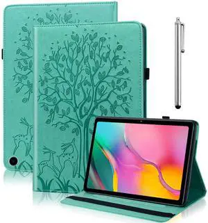 VODEFOX Case for Amazon Kindle Fire Max 11 Case (13th Generation, 2023 Release) 11",PU Leather Folio Stand Embossed Tree Deer Stand Cover with Elastic Band Stylus for Fire Max 11 Tablet - Green