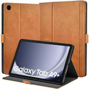 AsileCuir Handmade Case for Samsung Galaxy Tab A9 Plus/A9+ 5G Tablet 11 Inch 2023 SM-X210/SM-X216/SM-X218u with Pocket,Multi Angles,Magnetic Closure,Vegan Leather Folio Cover,Auto Sleep/Wake,Brown