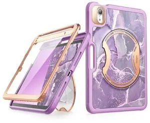 Clayco Nebula Case for iPad Mini 6 (2021) with [Built-in Screen Protector] [Kickstand] [Pencil Holder], Full Body Slim Protective Case Support Pencil Charging for iPad Mini 8.3 6th Generation-Purple