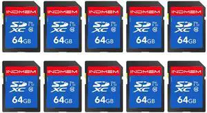 SD Card 64GB 10pack, C10, U3, V30, High Speed up to 90M/S SDXC UHS-I Memory Cards, Full HD & 4K Video Compatible with Canon Nikon Sony Pentax Kodak Olympus Panasonic Digital Camera, 64GB(10pc)