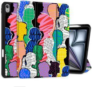MEEgoodo Case for iPad Air 13 inch 2025 2024 (M3/M2), Tablet Cases with Trifold Stand + Pencil Holder + Auto Wake/Sleep + Soft TPU Back Cover, Diverse People Abstract Art