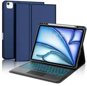 Keyboard Case for iPad Air 13 inch (M3 2025/M2 2024) & iPad Pro 12.9 6th/5th/4th/3rd Gen Case Keyboard with Trackpad, Colors Backlit Touch Keypad Cover for iPad Air13 & Pro12.9 2018-2022, Navy Blue