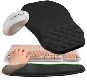 Gleamtide 2-in-1 Ergonomic Set, Wave Keyboard Wrist Rest and Massage Slope Mouse Pad Wrist Support, Rebound Memory Foam for Relieve Carpal Tunnel Syndrome and Wrist Pain (Black)