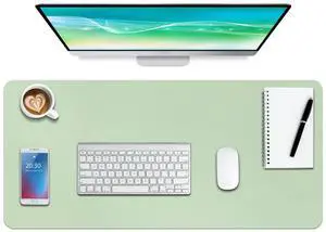 Boutilon Leather Desk Pad Protector,Non-Slip Mouse Pad,Laptop Desk Pad,Office Mouse Mat,Waterproof Leather Desk Blotter,Desk Writing Pad for Office and Home (XXL-Green,47.2"x 17")