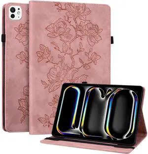 YHDXUYS Case for iPad Pro 13 Inch (M5/M4) 2025/2024, Auto Wake/Sleep Slim PU Leather Folio Cover with Multi-Angle Stand and Pen Holder, Pink