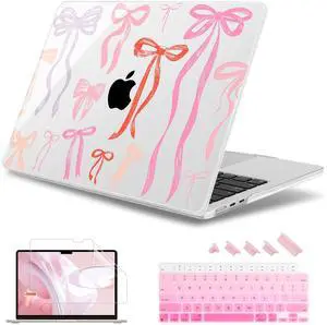 May Chen for M4 MacBook Air 13.6 Inch Case 2025 2024 2023 2022 Release Models: A3240 A3113 M3 A2681 M2, Plastic Hard Shell Case for MacBook Air 13.6" with Retina Display Fits Touch ID, Bows Girly