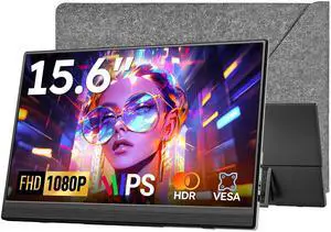 Travel Portable Monitor with Sleeve Bag, 15.6" FHD 1080P Portable Screen for Laptop with Kickstand, USB-C HDMI Second External Monitor, Screen Extender for Laptop Mac Phone PS4/5 Xbox Switch - Black