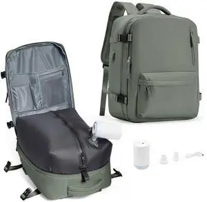 Vacuum Compression Backpack, Travel Vacuum Backpack with Electric Vacpack Pump, Flight Approved Carry On Personal Item Suitcase Luggage for Men Women, Dark Green, Large