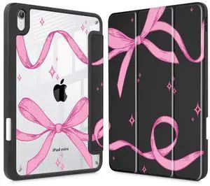 Tuiklol Clear Case for iPad mini 7 (A17 Pro 7th Generation) 2024 / iPad mini 6 (6th Generation) 2021 8.3 Inch,Built-in Pencil Holder Slim Transparent Back Shell Cover Auto Wake/Sleep, Bow