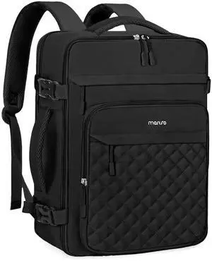MOSISO Travel Backpack for Women Men, 15-15.6 inch Rhombus Quilted Laptop Backpack Flight Approved with Packing Cubes, 16 inch Carry on Daypack with USB Port for College Work Business, Black