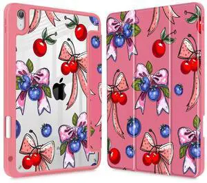 Tuiklol for 2025 iPad (A16 Chip) 11th Generation 11 inch/iPad 10th Generation 10.9 inch 2022 Case, Buit in Pencil Holder with Clear Back Shell Cover Trifold Stand Auto Wake/Sleep,Berries Ribbons