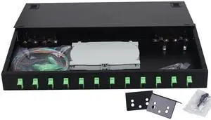 Xunsomten-12 Singlemode 12 Port SC-APC Rack Mount Enclosure Box & Splice Trays Fiber Cables Kit, 12 Core LGX Loaded Patch Panel Box fits for 19" Racks Cabinet (Include Pigtail & Couplers)