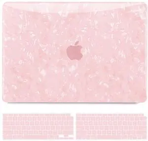 B BELK Compatible with MacBook Air 13 inch Case MacBook Air M1 Case 2022 2021 2020 2019 2018 A2337 A2179 A1932, Laptop Plastic Hard Case + 2 Keyboard Cover, Glitter Pearly-Lustre Shell Pattern Pink