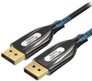 Fiber Optic Displayport Cable 1.4, Long Display Port Cable 8K 60Hz, 4K 144Hz, 2K 240Hz 165Hz 144Hz, Braided DP 32.4Gbps DSC 1.2 HBR3 HDR HDCP FreeSync G-Sync, Gaming Monitor PC Graphics 60FT 65FT