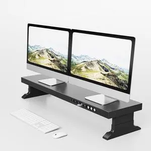 GECKOSTROLL 39.37 inch Dual Monitor Electric Riser with Wireless Charging, USB-C & USB Ports, LED Light, Touch Control, Low Noise Lift, 5 Power Outlets, Holds up to 50kg  Desk Organizer for PC/iMac
