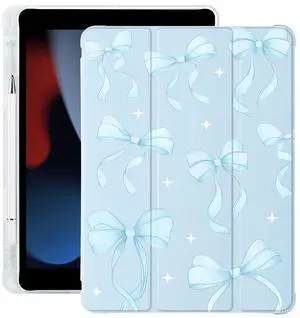 BlHMCASE Cute Blue Ribbon Bow for iPad (A16) 11th Generation Case 11 Inch 2025, for iPad 10th Generation Case 10.9 Inch 2022 with Pencil Holder, Auto Sleep/Wake, Blue Leather Soft TPU Back Cover