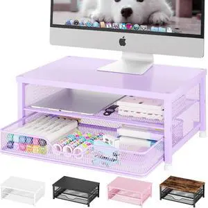 OPNICE Computer Monitor Stand Riser, Desk Organizers and Accessories with Drawer, Laptop Stand, Office Desk Accessories & Workspace Desktop Organizers Storage for Office Supplies(Purple)