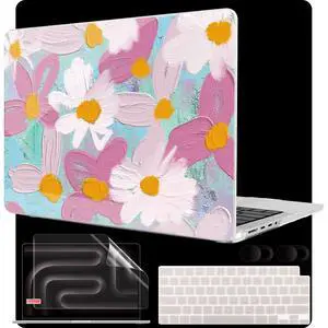 MEEgoodo Case for M4 MacBook Pro 16 inch Case 2024 2023 2021, Fit Model A3403/A3186/A2991/A2780/A2485 M3 M2 M1 Pro/Max Chip, Laptop Hard Shell Cases with Keyboard & Camera Cover, Art Plants Floral