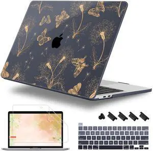 Lepeoac Case for MacBook Pro 13 inch with/Without Touch Bar (2016-2022, M2 A2338 M1 A2289 A2251 A2159 A1989 A1706 A1708), Hard Shell + Keyboard Cover + Dust Plug, Butterflies