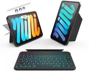 accrosoo for iPad mini 6/7 (A17 Pro) 8.3" Detachable Magnetic Keyboard Case Full Protection, Scratch-Resistant Leather, 156° Stand, 7 Backlits & Rechargeable Pencil Holder & 11 Shortcuts (Black)