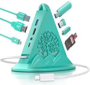 JoyReken USB C Hub, 8-IN-1 USB C Multiport Adapter with 4K@30Hz HDMI, 100W Power Charging, 5Gbps Type C, 3 USB-A 3.0, SD/TF Slots& RGB Lighting, Green Type C Hub for Macbook, iPhone17, iPad, XPS(Tree)