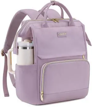 LOVEVOOK Laptop Backpack for Women with Giant Tumbler Holder Pocket, 15.6 inch Travel Work Backpack Purse for Nurse Teacher, Waterproof School Bag College Bookbag Cute Casual Daypack for Girls Purple
